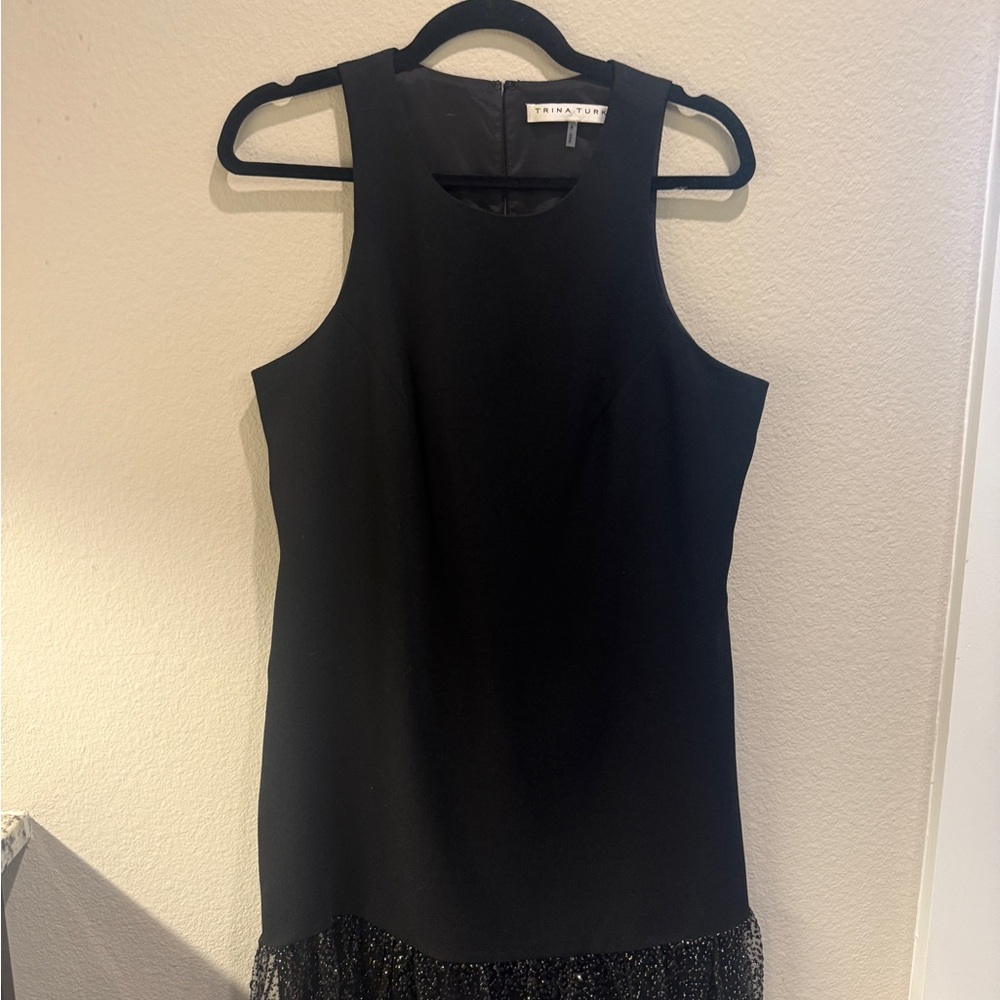 Trina Turk Elegant Black Mini Dress with Sheer Detail